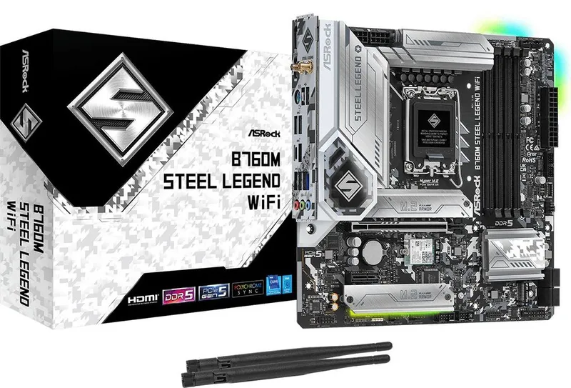 Материнская плата ASROCK B760M STEEL LEGEND WIFI, LGA1700, B760, 4*DDR5, HDMI+DP, 4xSATA3 6.0 (RAID), M.2 Socket, USB 3.2, USB2.0, Type-C, mATX