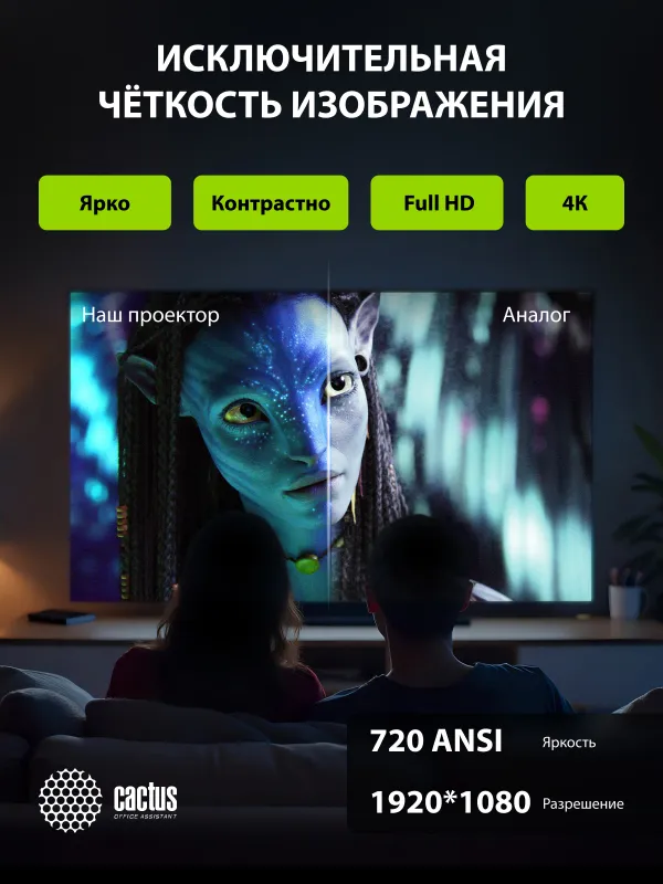 Проектор Cactus CS-PRC.05B.Full HD-A LCD 7200Lm LS 720Lm ANSI (1920x1080) 1000:1 ресурс лампы:50000часов 2xUSB typeA 2xHDMI 1.78кг