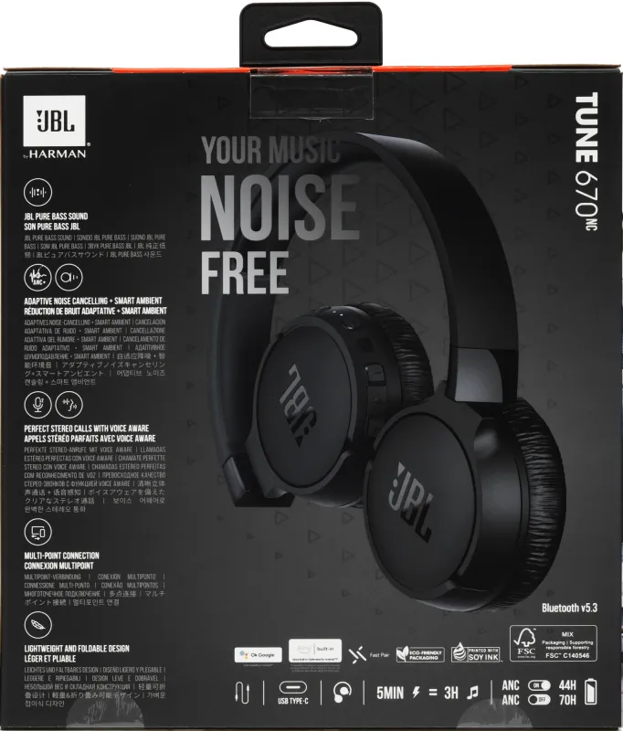 Гарнитура накладные JBL Tune 670NC черный беспроводные bluetooth оголовье (JBLT670NCBLK)