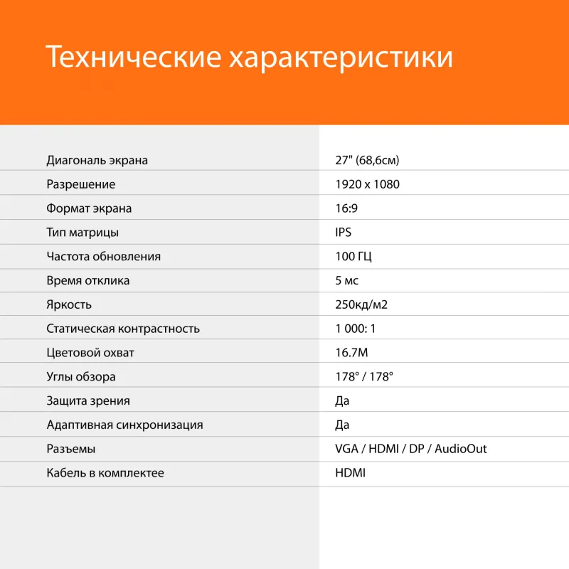 Монитор SunWind 27" SM-27FI223 черный IPS LED 5ms 16:9 HDMI матовая 250cd 178гр/178гр 1920x1080 100Hz FreeSync VGA DP FHD 4.2кг