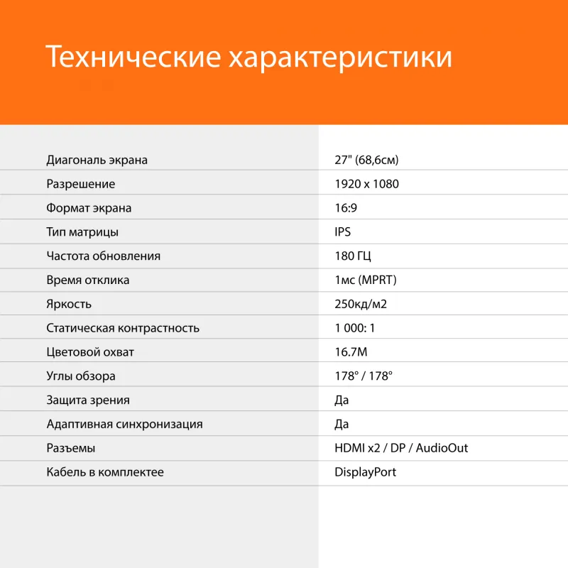 Монитор SunWind 27" SM-27FI401 черный IPS LED 1ms 16:9 HDMI матовая 250cd 178гр/178гр 1920x1080 180Hz G-Sync FreeSync DP FHD 4.2кг