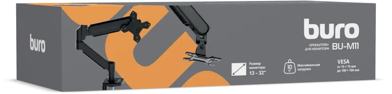 Кронштейн для мониторов ЖК Buro BU-M11 черный 17"-32" макс.10кг крепление к столешнице поворот и наклон