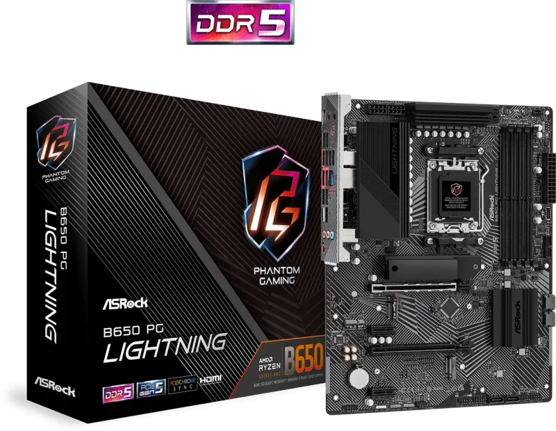 Материнская плата ASROCK B650 PG LIGHTNING, AM5, B650, 4*DDR5, HDMI, 4xSATA3 6.0, M.2 Socket, RAID, 9xUSB 3.2, 8xUSB 2.0, Type-C, ATX; 90-MXBK20-A0UAYZ