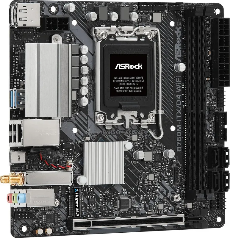 Материнская плата ASROCK B760M-ITX/D4 WIFI, LGA1700, B760, 2*DDR4, HDMI+DP, 4xSATA3 6.0 (RAID), M.2 Socket, USB 3.2, USB2.0, Type-C, mITX