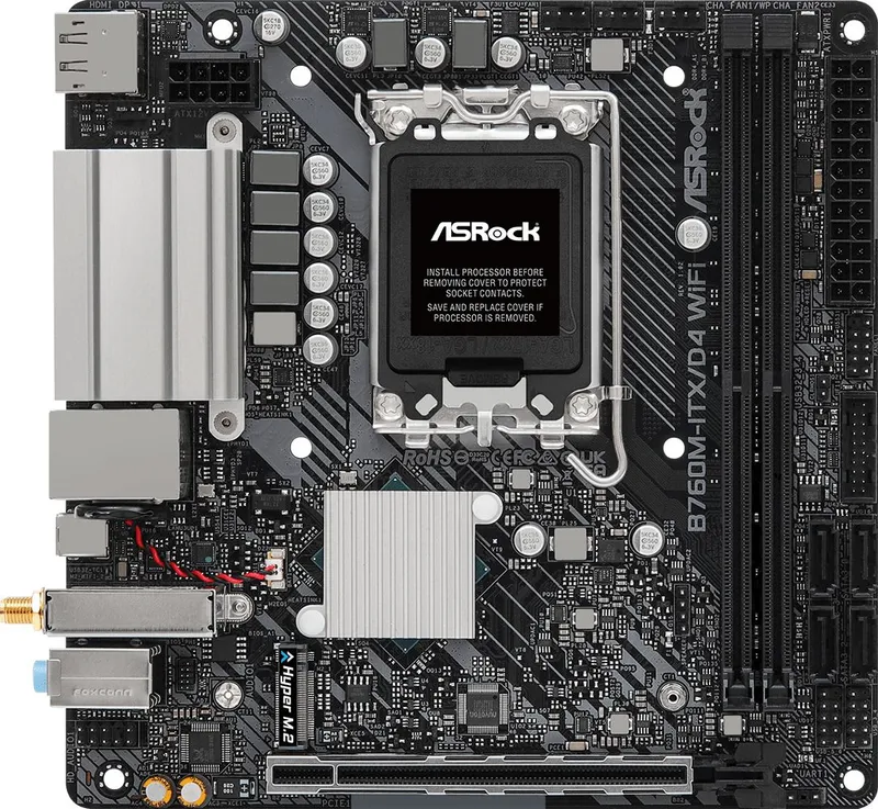 Материнская плата ASROCK B760M-ITX/D4 WIFI, LGA1700, B760, 2*DDR4, HDMI+DP, 4xSATA3 6.0 (RAID), M.2 Socket, USB 3.2, USB2.0, Type-C, mITX