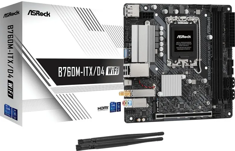 Материнская плата ASROCK B760M-ITX/D4 WIFI, LGA1700, B760, 2*DDR4, HDMI+DP, 4xSATA3 6.0 (RAID), M.2 Socket, USB 3.2, USB2.0, Type-C, mITX
