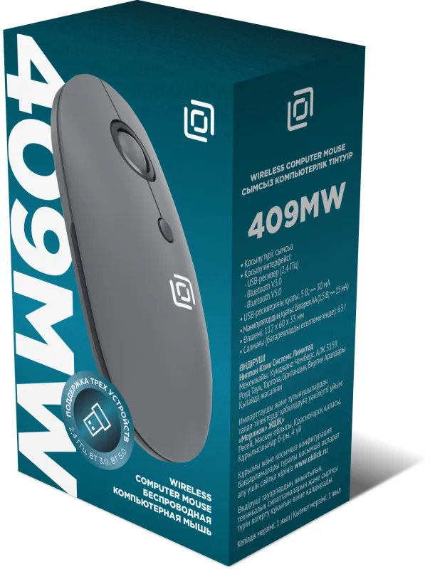 Мышь Оклик 409MW графитовый оптическая 1600dpi silent беспров. BT/Radio USB для ноутбука 4but (2007545)