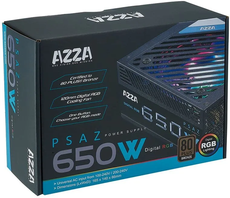Блок питания Azza ATX 650W PSAZ-650B 80+ bronze (20+4pin) APFC 120mm fan 5xSATA RTL