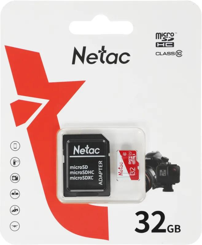 Носитель информации Netac P500 ECO 32GB MicroSDHC C10 up to 80MB/s, retail pack with SD Adapter