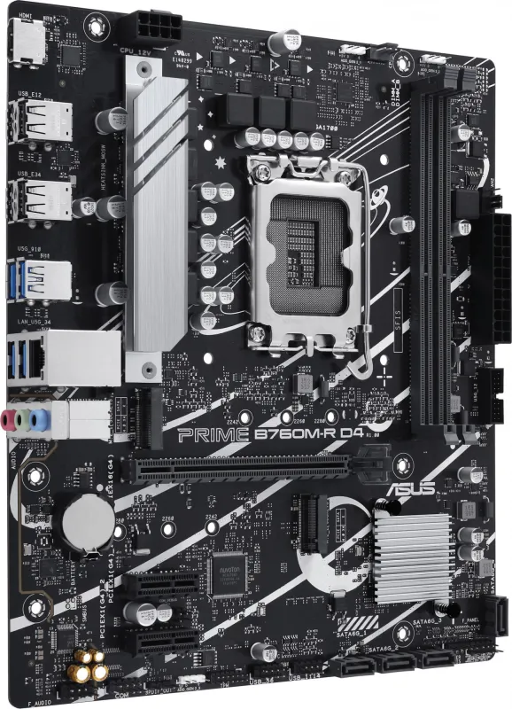 Материнская плата ASUS PRIME B760M-R D4, LGA1700, B760, 2*DDR4, HDMI, 4xSATA3 + RAID, M2, Audio, Gb LAN, USB 3.2, USB 2.0, mATX; 90MB1HA0-M0EAY0