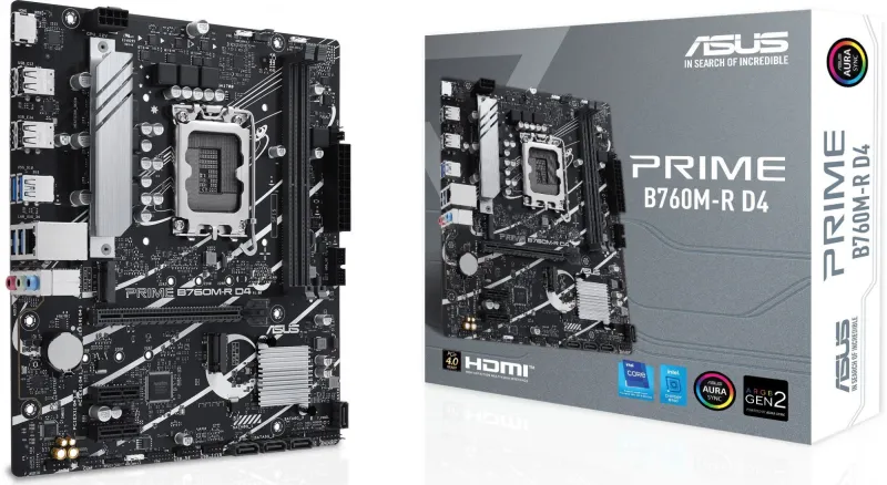 Материнская плата ASUS PRIME B760M-R D4, LGA1700, B760, 2*DDR4, HDMI, 4xSATA3 + RAID, M2, Audio, Gb LAN, USB 3.2, USB 2.0, mATX; 90MB1HA0-M0EAY0