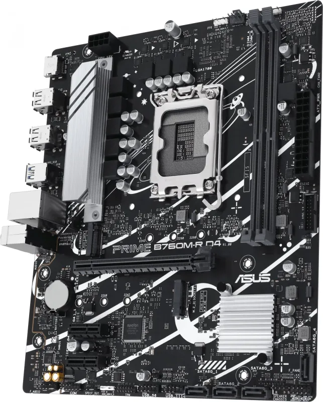 Материнская плата ASUS PRIME B760M-R D4, LGA1700, B760, 2*DDR4, HDMI, 4xSATA3 + RAID, M2, Audio, Gb LAN, USB 3.2, USB 2.0, mATX; 90MB1HA0-M0EAY0