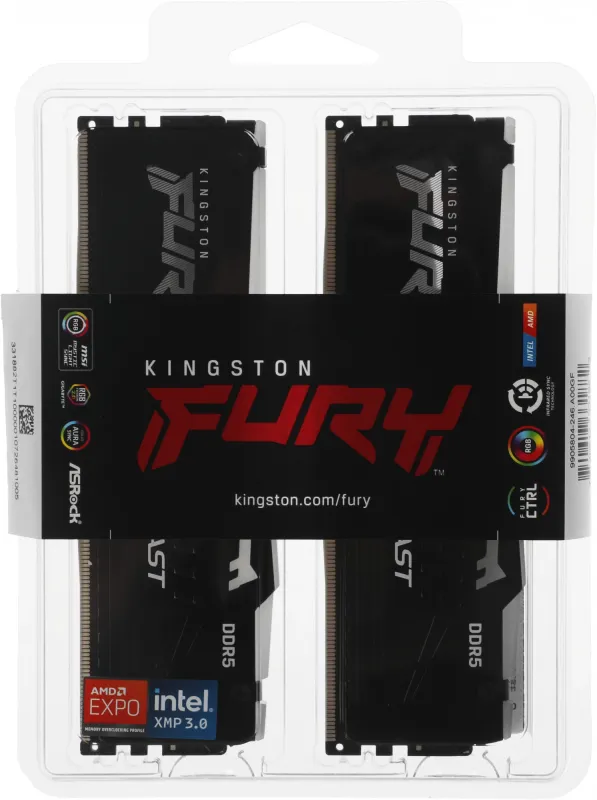 Память DDR5 2x32GB 6000MHz Kingston KF560C36BBEAK2-64 Fury Beast Black RGB RTL Gaming PC5-48000 CL36 DIMM 288-pin 1.35В kit single rank с радиатором Ret