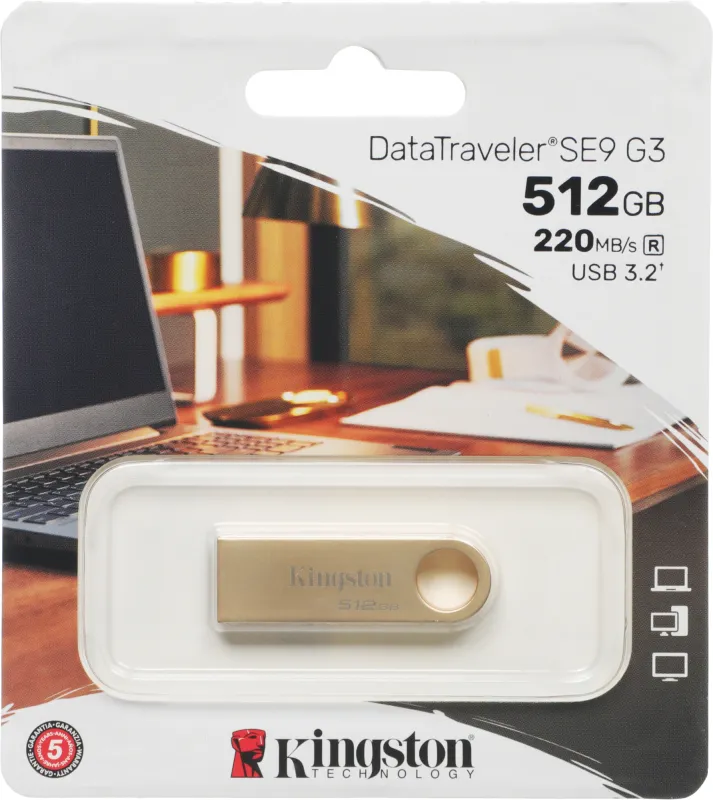 Флеш Диск Kingston 512GB DataTraveler SE9 DTSE9G3/512GB USB3.0 серебристый