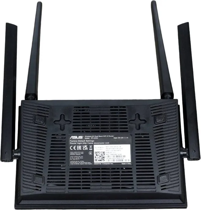 Роутер ASUS RT-AX52//802.11 a/b/g/n/ac/ax, 1201+574 Mbps, 2,4 + 5 gGz, 4 antennas; 90IG08T0-MO3H00