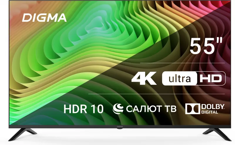 Телевизор LED Digma 55" DM-LED55UBB40 Салют ТВ Frameless Metal черный 4K Ultra HD 60Hz DVB-T DVB-T2 DVB-C DVB-S DVB-S2 USB WiFi Smart TV
