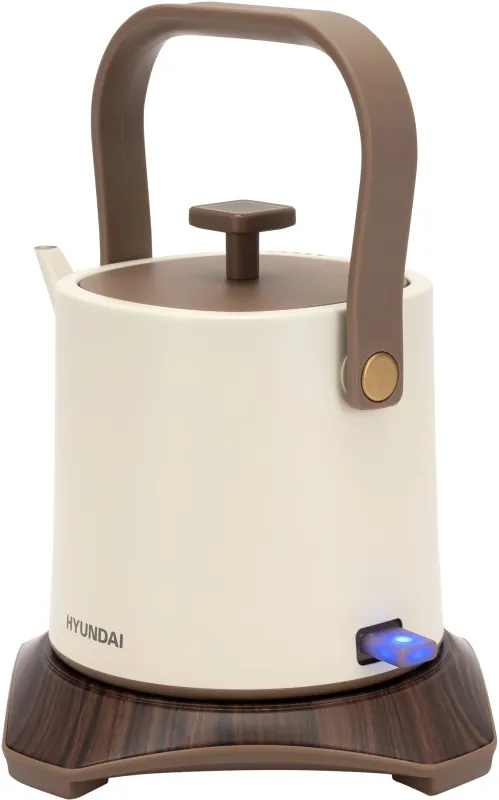 Чайник электрический Hyundai HYK-S2043 0.6л. 1000Вт кремовый/коричневый корпус: металл