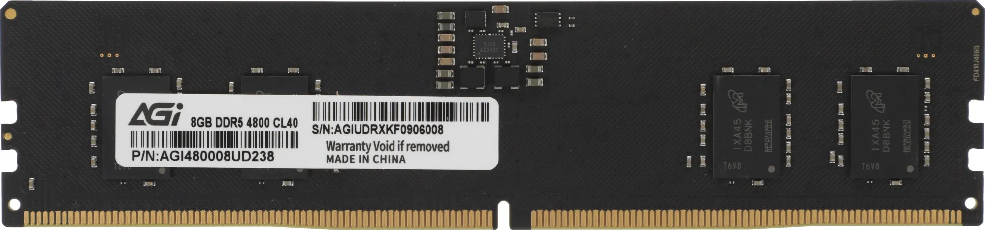 Память DDR5 8GB 4800MHz AGi AGI480008UD238 OEM PC5-38400 CL40 DIMM 288-pin 1.1В single rank OEM
