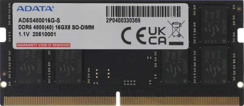 Память DDR5 16GB 4800MHz A-Data AD5S480016G-S RTL PC4-38400 CL40 SO-DIMM 262-pin 1.1В Intel single rank Ret
