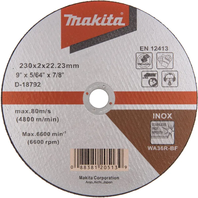 Диск отрезной по мет. Makita D-18792 d=230мм d(посад.)=22.23мм (угловые шлифмашины)