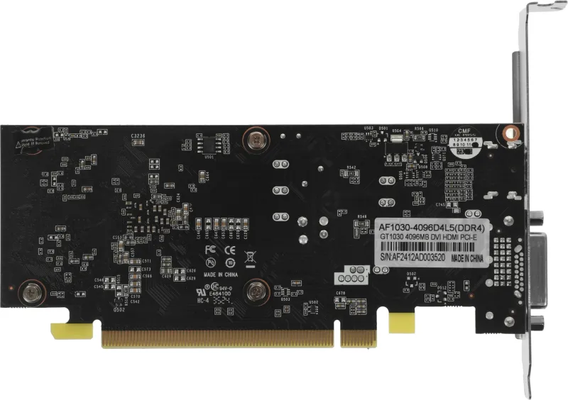 Видеокарта Afox PCI-E AF1030-4096D4L5 NVIDIA GeForce GT 1030 4Gb 64bit GDDR4 1152/2100 DVIx1 HDMIx1 HDCP Ret