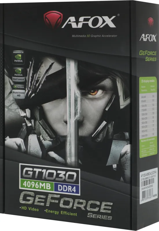Видеокарта Afox PCI-E AF1030-4096D4L5 NVIDIA GeForce GT 1030 4Gb 64bit GDDR4 1152/2100 DVIx1 HDMIx1 HDCP Ret