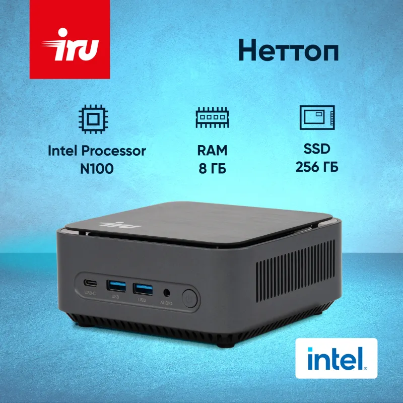 Неттоп IRU 110ALCN N100 8Gb SSD256Gb UHDG noOS GbitEth WiFi BT черный (2012483)