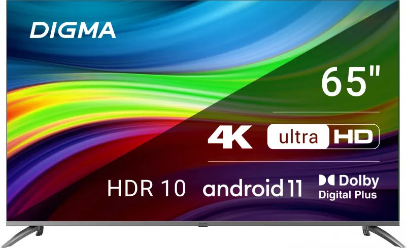 Телевизор LED Digma 65" DM-LED65UBB41 Android TV Frameless Metal темно-серебристый/серебристый 4K Ultra HD 60Hz DVB-T DVB-T2 DVB-C DVB-S DVB-S2 USB WiFi Smart TV