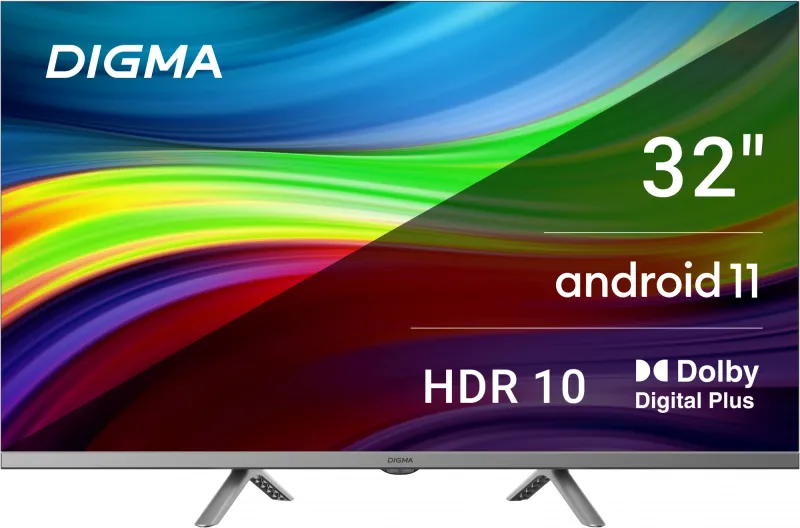 Телевизор LED Digma 32" DM-LED32SBB39 Android TV Frameless Metal темно-серебристый/серебристый HD 60Hz DVB-T DVB-T2 DVB-C DVB-S DVB-S2 USB WiFi Smart TV