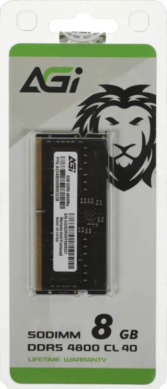 Память DDR5 8GB 4800MHz AGi AGI480008SD238 RTL PC5-38400 CL40 SO-DIMM 262-pin 1.1В single rank Ret