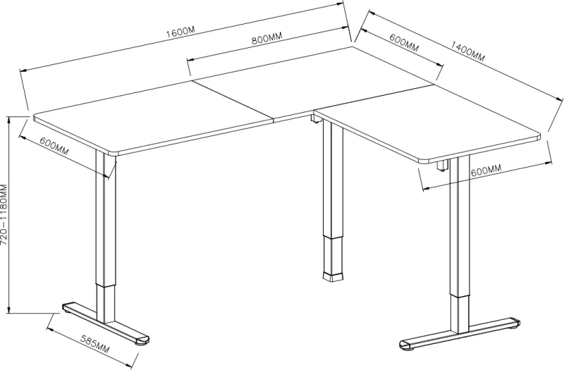 Стол для компьютера Cactus угловой подъёмный столешница МДФ белый дуб каркас белый 140x72x60см (CS-EDXL-WWD)