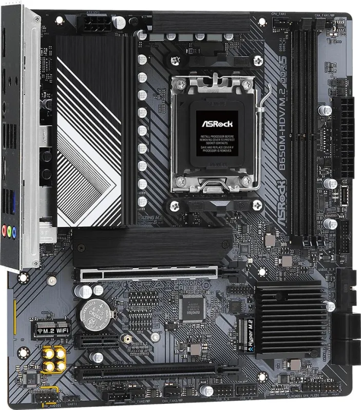 Материнская плата ASROCK B650M-HDV/M.2, AM5, B650, 2*DDR5, HDMI+DP, 4xSATA3 6.0, M.2 Socket, RAID, USB 3.2, USB 2.0, Type-C, mATX