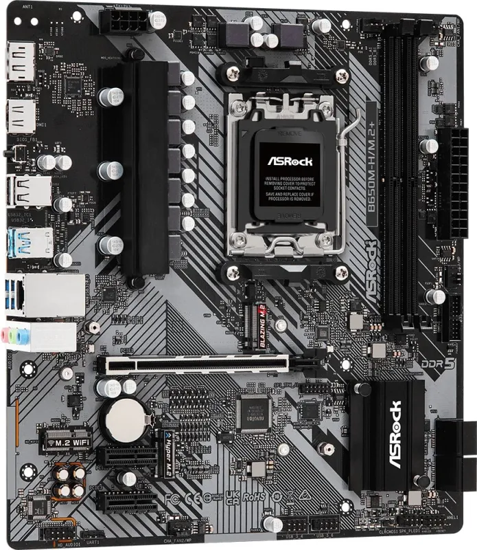 Материнская плата ASROCK B650M-H/M.2+, AM5, B650, 2*DDR5, HDMI+DP, 4xSATA3 6.0, M.2 Socket, RAID, USB 3.2, USB 2.0, Type-C, mATX