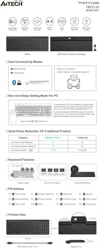 Клавиатура A4Tech Fstyler FBK23 AS черный USB беспроводная BT/Radio (FBK23 AS)