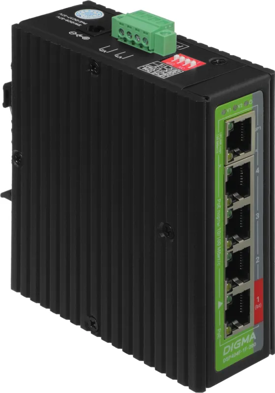 Коммутатор Digma DSP404F-1F-200 (L2) 5x100Мбит/с 4PoE 4PoE+ 1PoE++ 200W неуправляемый