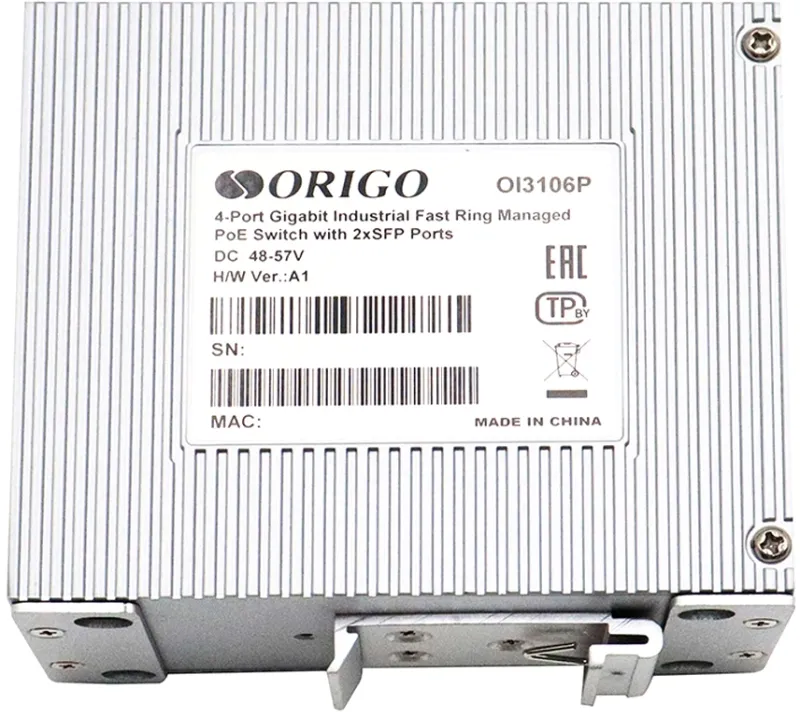 Коммутатор ORIGO Managed L2 Industrial Fast Ring Switch 4x1000Base-T PoE, 2x1000Base-X SFP, PoE Budget 60W, Surge 4KV, -40 to 75°C