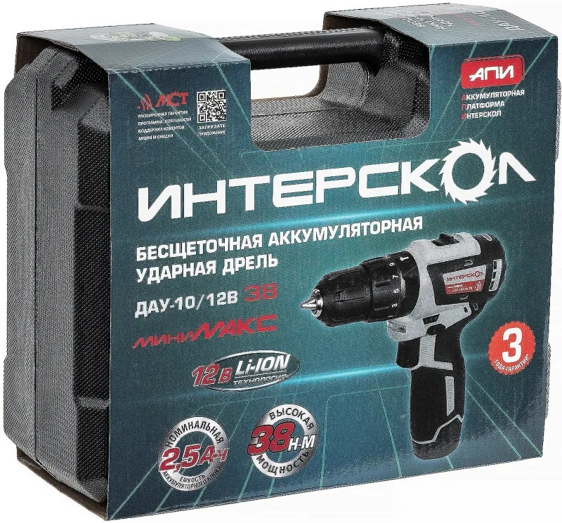 Дрель-шуруповерт Интерскол ДАУ-10/12В аккум. патрон:быстрозажимной (кейс в комплекте) (767.2.2.45)