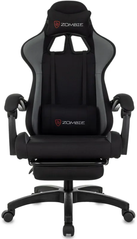 Кресло игровое Zombie Shadow черный/серый с подголов. крестов. пластик подст.для ног пластик черный