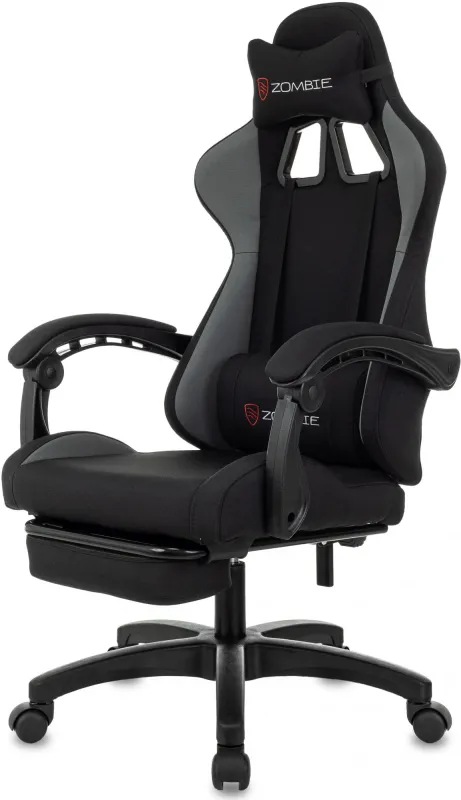 Кресло игровое Zombie Shadow черный/серый с подголов. крестов. пластик подст.для ног пластик черный