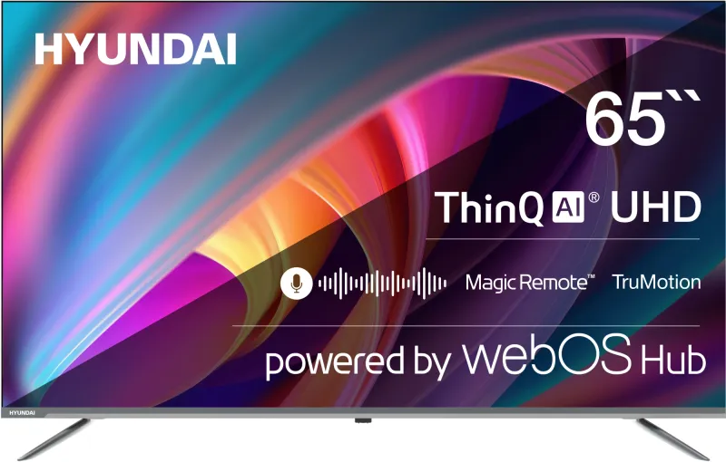 Телевизор LED Hyundai 65" H-LED65BU7100 WebOS Frameless Metal серый 4K Ultra HD 60Hz MEMC DVB-T DVB-T2 DVB-C DVB-S DVB-S2 USB WiFi Smart TV