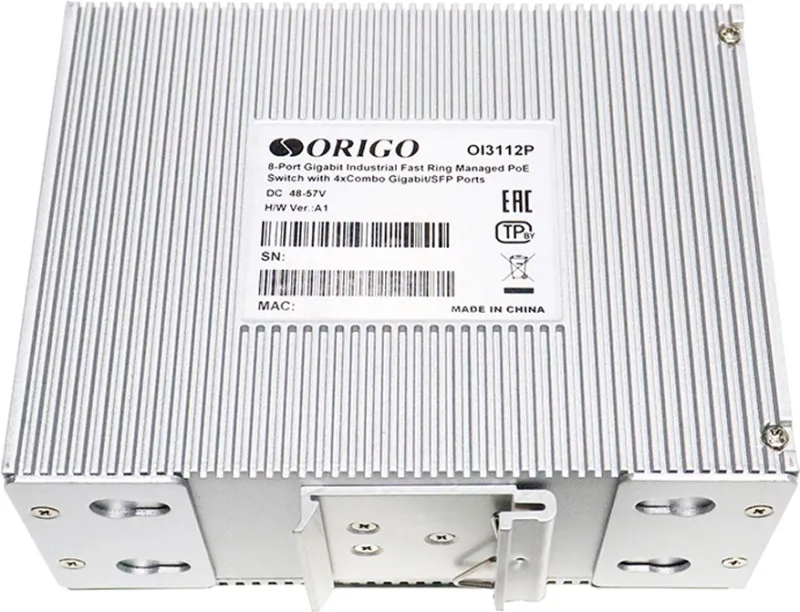 Коммутатор ORIGO Managed L2 Industrial Fast Ring Switch 8x1000Base-T PoE, 4xCombo 1000Base-T/SFP, PoE Budget 185W, Surge 4KV, -40 to 75°C