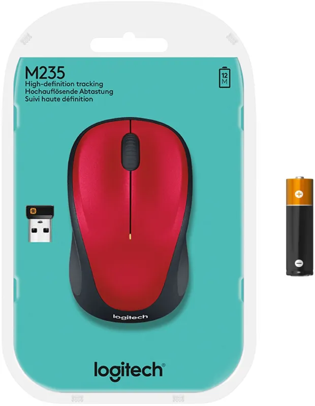 Мышь Logitech M235 красный/черный оптическая (1000dpi) беспроводная USB для ноутбука (2but)