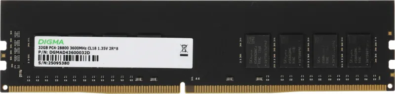 Память DDR4 32GB 3600MHz Digma DGMAD43600032D RTL PC4-28800 CL18 DIMM 288-pin 1.35В dual rank Ret