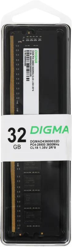 Память DDR4 32GB 3600MHz Digma DGMAD43600032D RTL PC4-28800 CL18 DIMM 288-pin 1.35В dual rank Ret