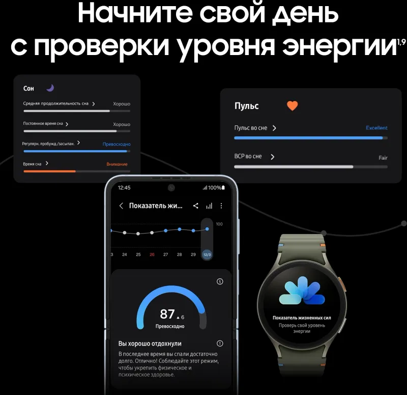 Смарт-часы Samsung Galaxy Watch 7 LTE 44мм 1.5" Super AMOLED корп.серебристый рем.серебристый (SM-L315FZSACAU)