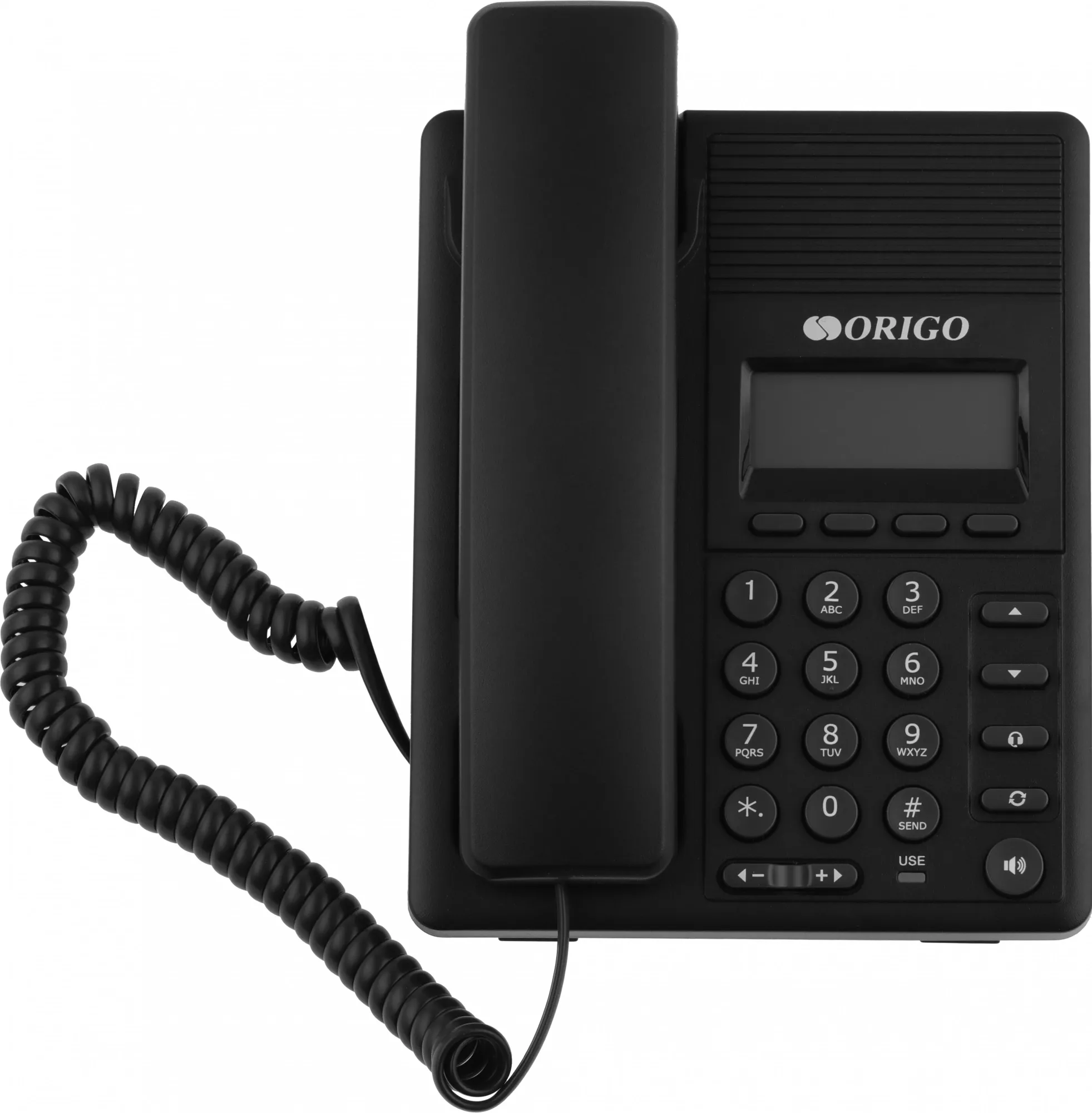 Телефон ORIGO IP-телефон с монохромным дисплеем 2.3”, 100Base-TX WAN PoE, 100Base-TX LAN, без адаптера питания