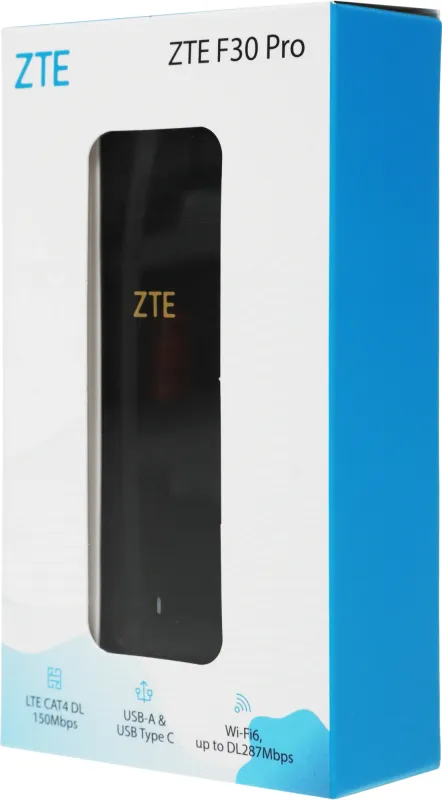 Модем 2G/3G/4G ZTE F30Pro USB Wi-Fi Firewall +Router внешний черный