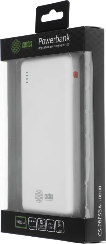 Мобильный аккумулятор Cactus CS-PBFSBA-10000 10000mAh 4.5A USB-A/2xUSB-C белый