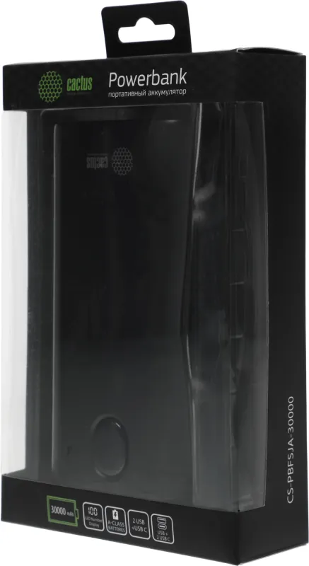 Мобильный аккумулятор Cactus CS-PBFSJA-30000 30000mAh 4.5A 2xUSB-A/USB-C черный