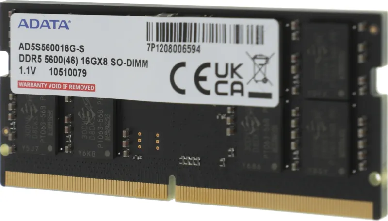 Память DDR5 16GB 5600MHz A-Data AD5S560016G-S RTL PC5-44800 CL46 SO-DIMM 262-pin 1.1В single rank Ret